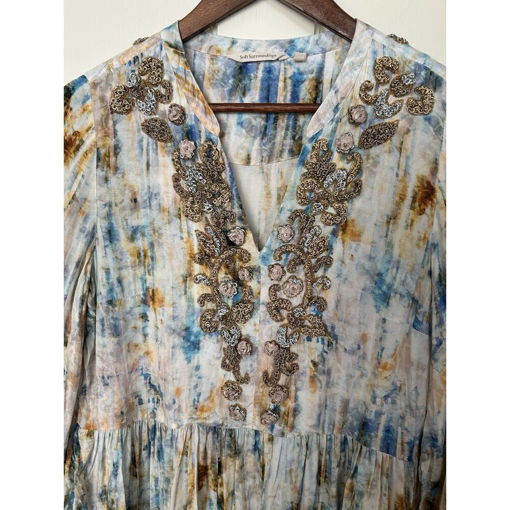 Soft Surroundings Embroidered Applique Color Splash Blouse Womens Size XS Blue - Picture 2 of 8